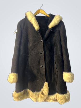 Brown Suede Coat with Fur Trim