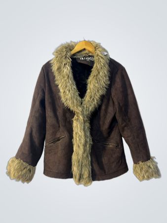 VM Fashion Brown Faux Fur Trimmed Jacket
