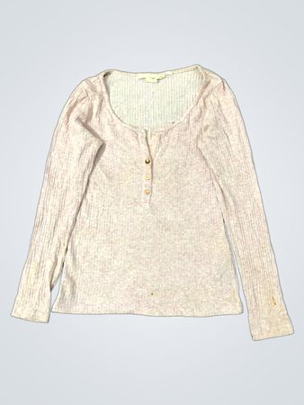 Rosa geripptes Langarm-Henley-Shirt