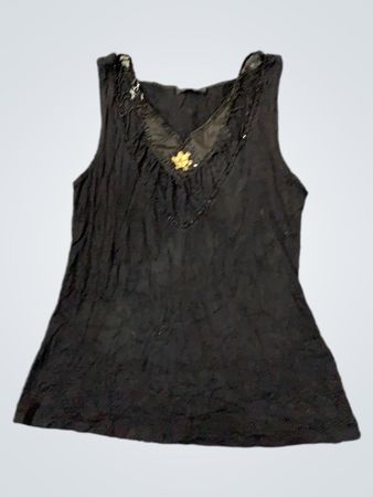 NOVA GIRL Schwarzes Perlen V-Ausschnitt Tanktop