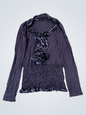 Marineblaues Rüschenshirt mit langen Ärmeln