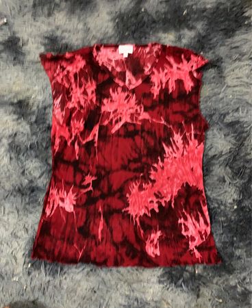 BIAGGINI Rote Batik Ärmellose V-Ausschnitt Bluse