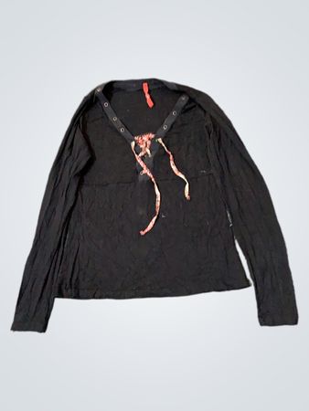 L.Valli Schwarzes Langarm-Blusenshirt mit Bindekragen