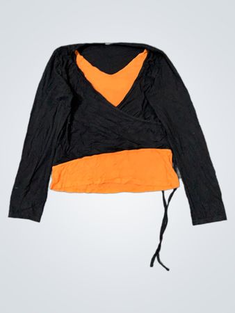Formelle schwarze und orange Langarm-Wickeloberteil