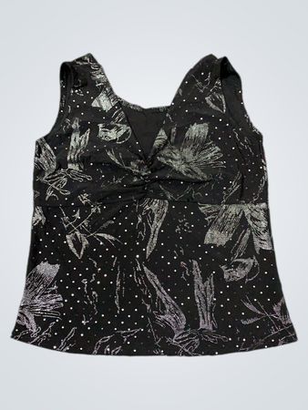 Schwarzes ärmelloses Top mit Blumen- und Punktemuster