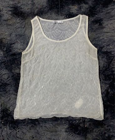CUPUS Weißes durchscheinendes Beaded Tank Top