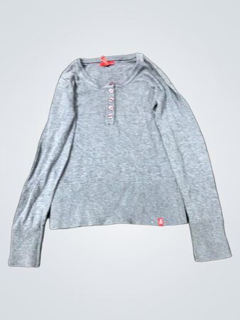Esprit Damen Grauer Langarm-Pullover mit Knopfraffung