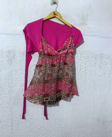 Pink Paisley Print Halter Top with Pink Bolero