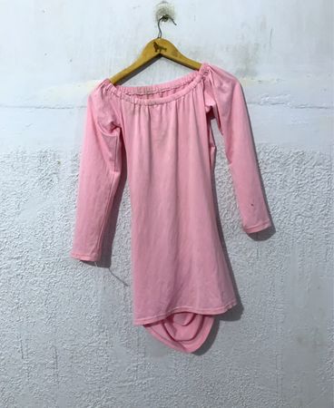 Pink off-shoulder ruched dress