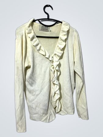 ANNE LINNONMAA Ecological Fashion Cream Ruffle Cardigan