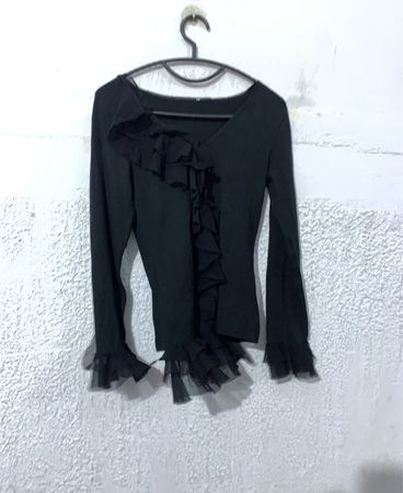 Black Ruffled Long Sleeve Top