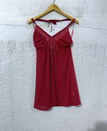 Red Babydoll Lingerie with Rhinestones