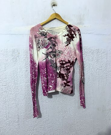 Pink and White Floral Long Sleeve Sweater