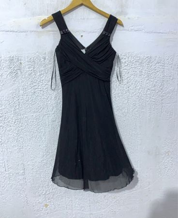 Black Ruched V-Neck Dress