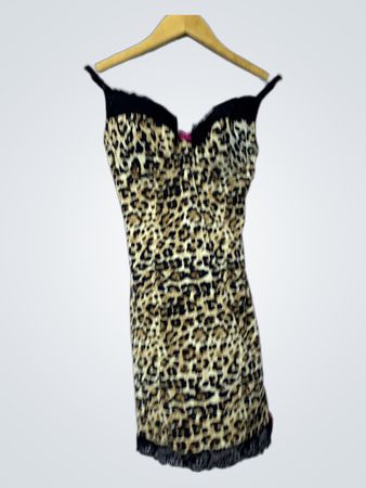 Leopard Print Slip Dress with Lace Trim