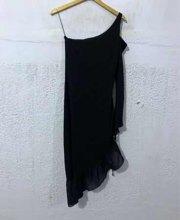 Black One Shoulder Ruffle Dress