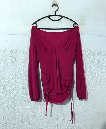 Magenta gerafftes Langarmoberteil mit Kordelzug