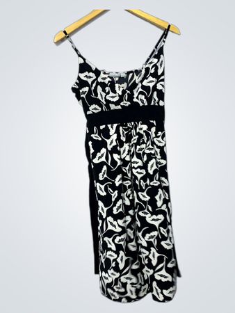 LINDEX Black and White Floral Print Midi Dress with Spaghetti Straps