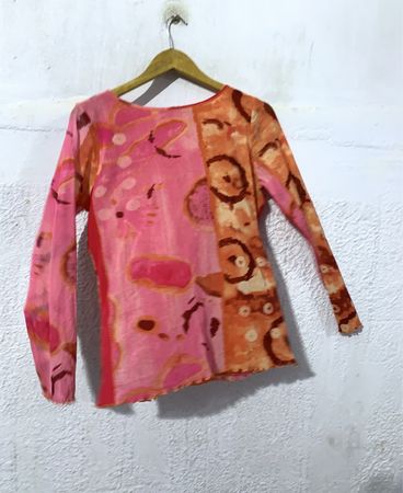 Passport Women's Pink Orange Abstract Print Long Sleeve Top XL