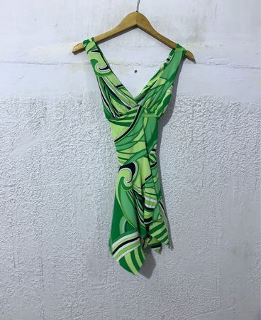 Green Abstract Print Halter Dress