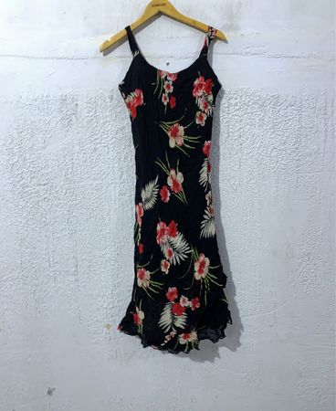 Black floral print slip dress