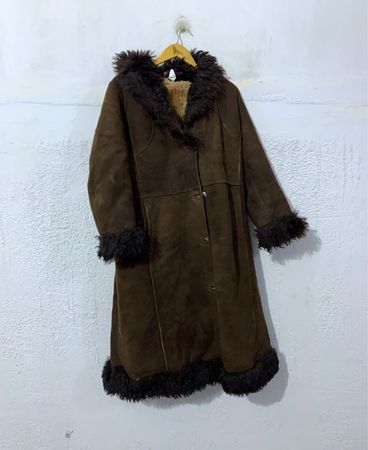 Brown Suede Coat with Fur Trim