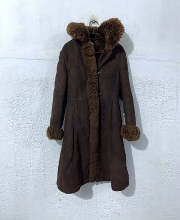 Brown Suede Coat with Fur Trim