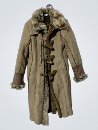 Guna Love Women's Brown Faux Suede Fur Trimmed Long Coat