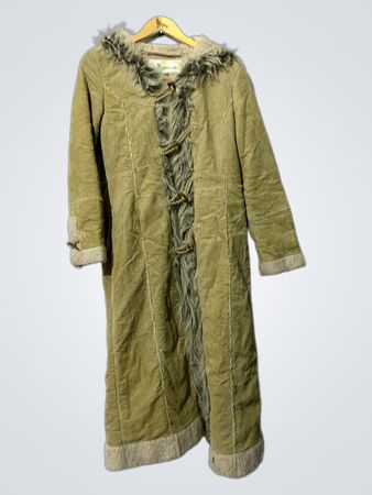 Heaven Women's Long Corduroy Faux Fur Hooded Coat