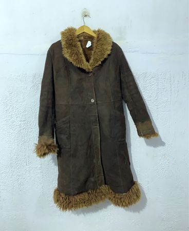 Brown Suede Coat with Fur Trim