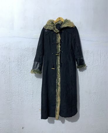 Long Black Coat with Fur Trim