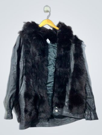 Black Leather Jacket with Fur Trim