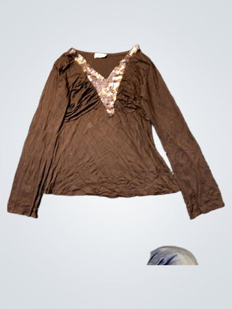 Sophyline Paris Braunes Langarm-Top mit Pailletten und V-Ausschnitt