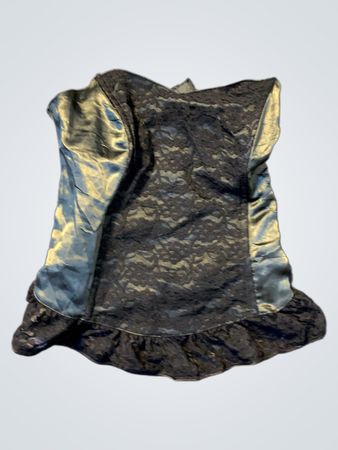 Schwarzes Spitzen- und Satin-Korsett mit Rüschensaum