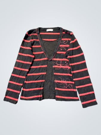 KALISSON Schwarzes und Rotes Gestreiftes Langärmeliges Oberteil mit Blumenmotiv