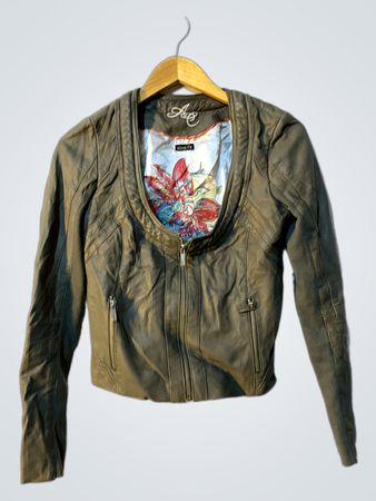 Women's Slim Fit Leather Jacket with Floral Lining
