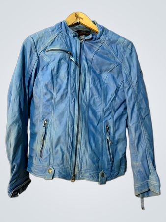 Blue Leather Biker Jacket