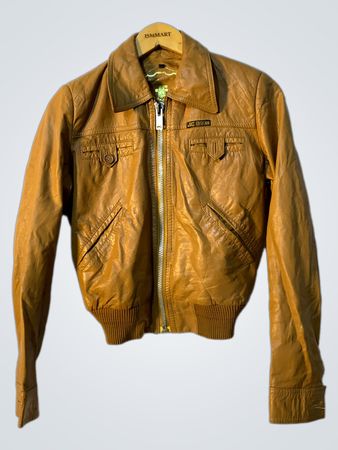 ISMART Brown Leather Bomber Jacket