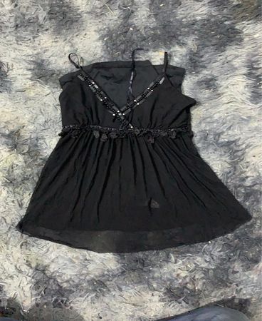Schwarzes Perlenbesetztes Minikleid