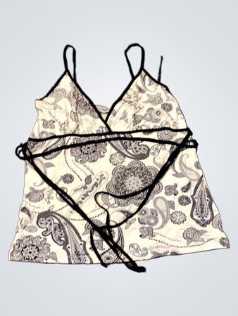 Paisley-Druck Camisole mit schwarzem Besatz und Bindebändern