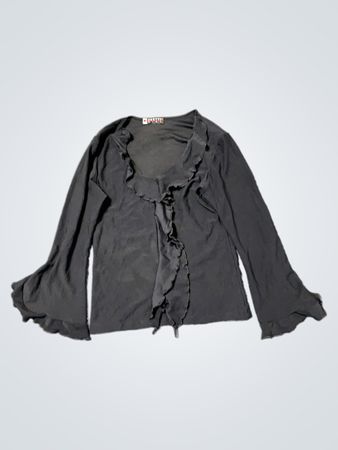 Hübsches Mädchen Schwarz Rüschentop mit langen Ärmeln