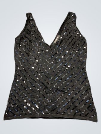Schwarzes Pailletten V-Ausschnitt Tanktop