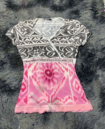Rosa und Weiß Tribal Druck Kurzarm Top
