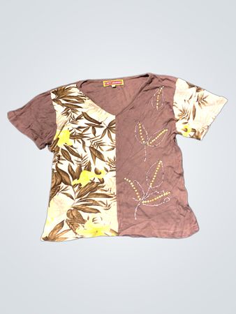 Claire de Landes V-Neck T-Shirt mit Blattdruck