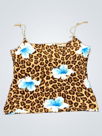 „Leopardenmuster-Camisole mit blauen Blumenakzenten“