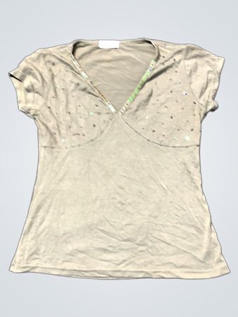 Emerald Collection Pailletten V-Ausschnitt T-Shirt