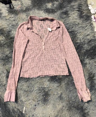 Rosa Spitzen Langarm Cropped Shirt