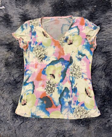 Floral Print V-Ausschnitt Top