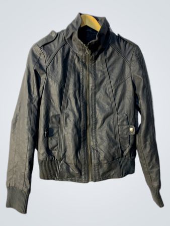 Grey Faux Leather Bomber Jacket
