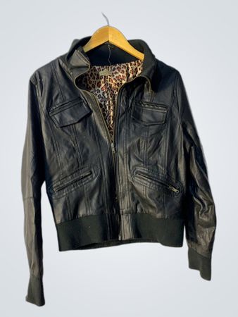Black Faux Leather Bomber Jacket